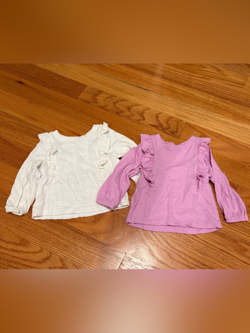 Cat & Jack Long-Sleeve Ruffle Tops - Pink and White